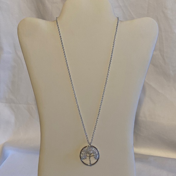 White Opal Tree Of Life 925 Silver Necklace - Picture 2 of 3